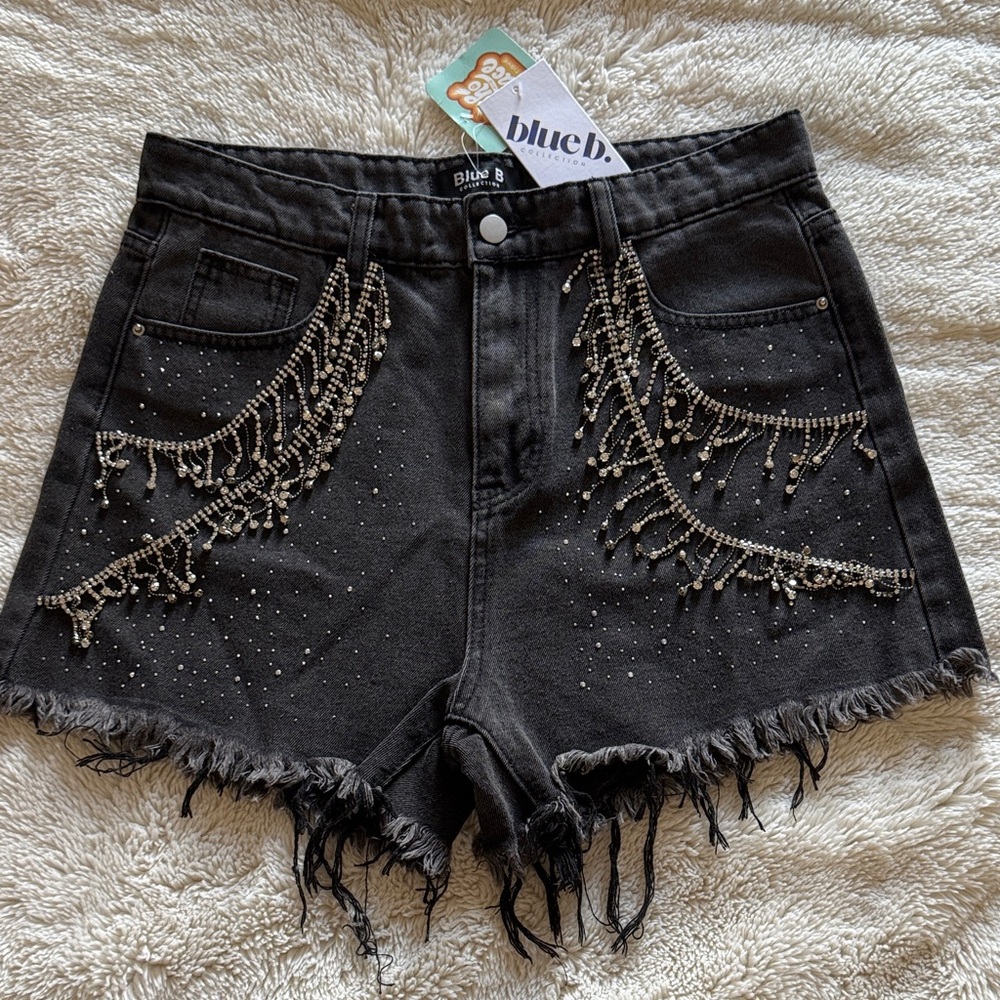 Blue B Black Embellished Jean Shorts